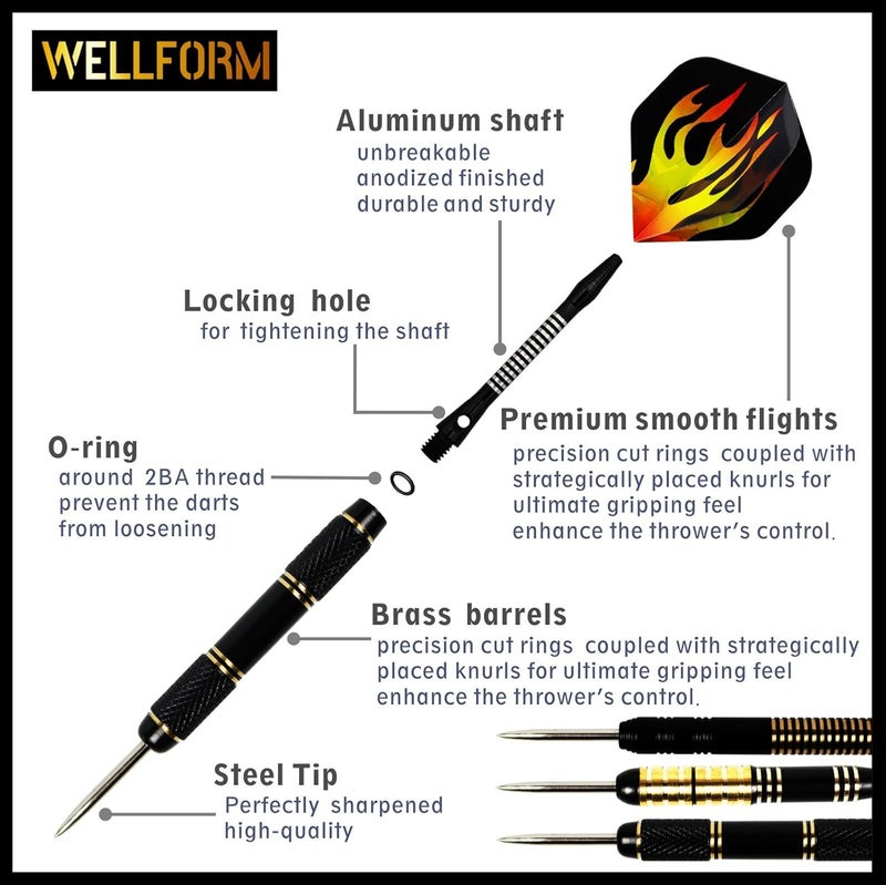 WELLFORM Darts Metal Tip Set, Steel Tip Darts Set 22g and 28g Professional Darts for Dartboard with Darts Guide and Darts Case, Aluminum Shafts, Brass Barrels, Extra Dart Flights, Dart Sharpener,etc. - Image 2